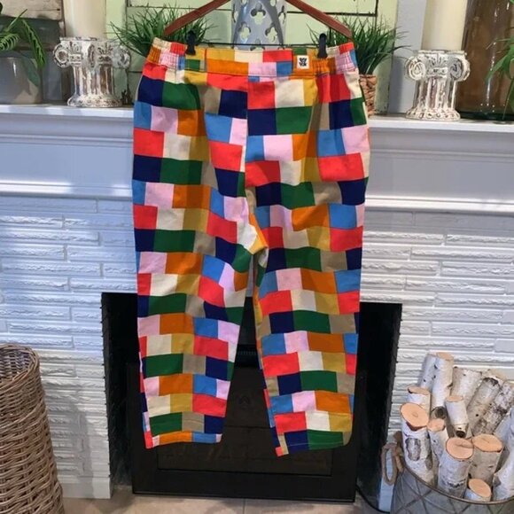 Lucy & Yak Multi Color Patchwork Bold Block Print 100% Organic Cotton Jeans 42 - Picture 2 of 5